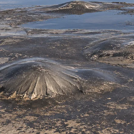 Close view of blisters and ponding water on an aged flat membrane